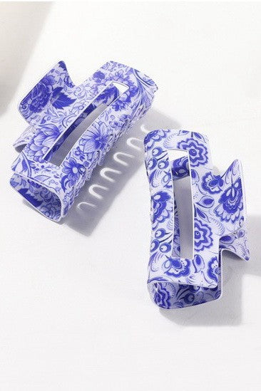 VINTAGE PORCELAIN STYLE RECTANGLE HAIR CLAW CLIPS | 40H952