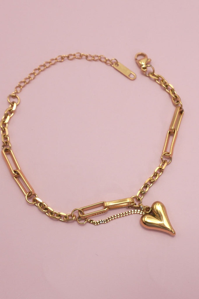 18K STAINLESS STEEL TARNISH FREE HEART BRACELET | 40B5167
