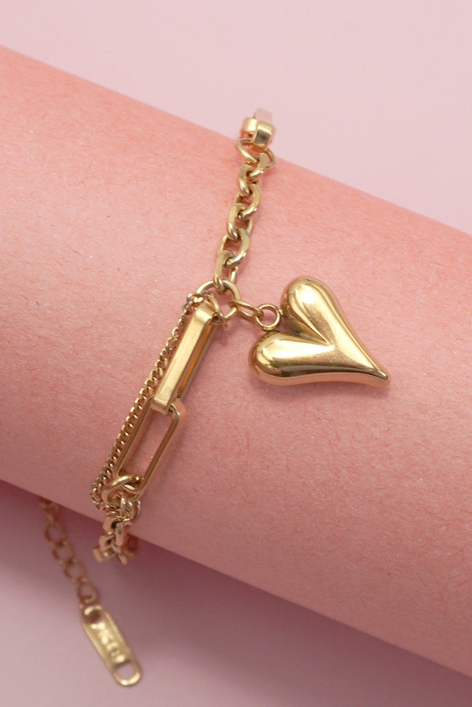 18K STAINLESS STEEL TARNISH FREE HEART BRACELET | 40B5167