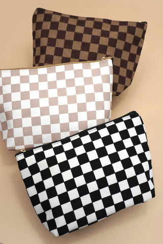 TRAVEL CHECKER COSMETIC MAKEUP POUCH BAG | 40P571