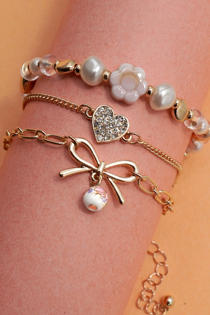 MULTI LAYER HEART BOW PORCELAIN CHARM BRACELET | 80B1391