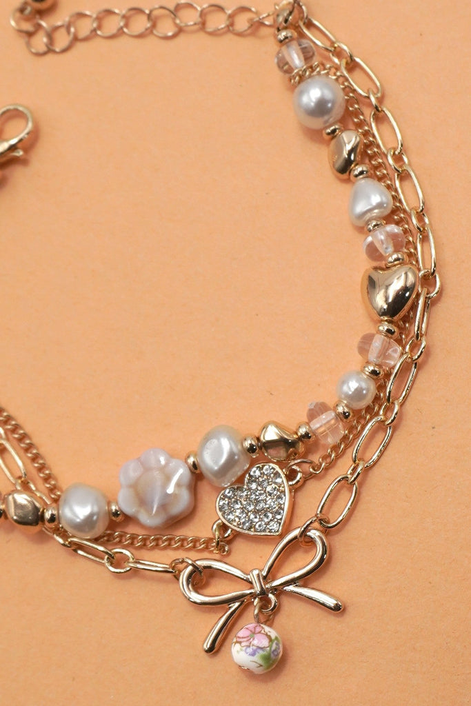 MULTI LAYER HEART BOW PORCELAIN CHARM BRACELET | 80B1391