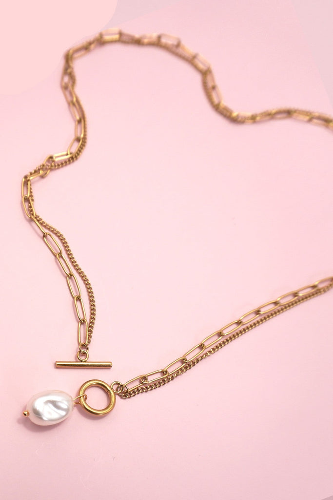 18K STAINLESS STEEL TARNISH FREE PEARL NECKLACE | 40NK9517