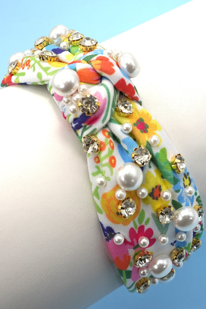 FLORAL TOILE PATTERN PEARL HAIR BAND HEADBAND | 40HB177