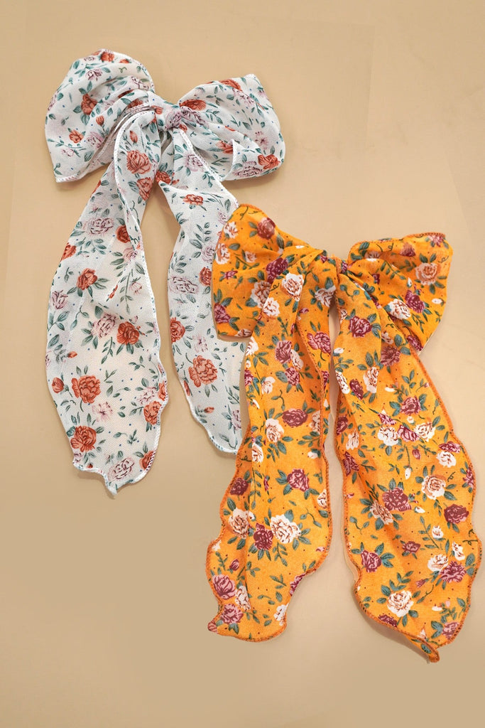 FLORAL FLOWER ORGANZA BOW RIBBON HAIR CLIPS | 40H967