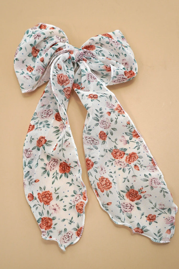 FLORAL FLOWER ORGANZA BOW RIBBON HAIR CLIPS | 40H967