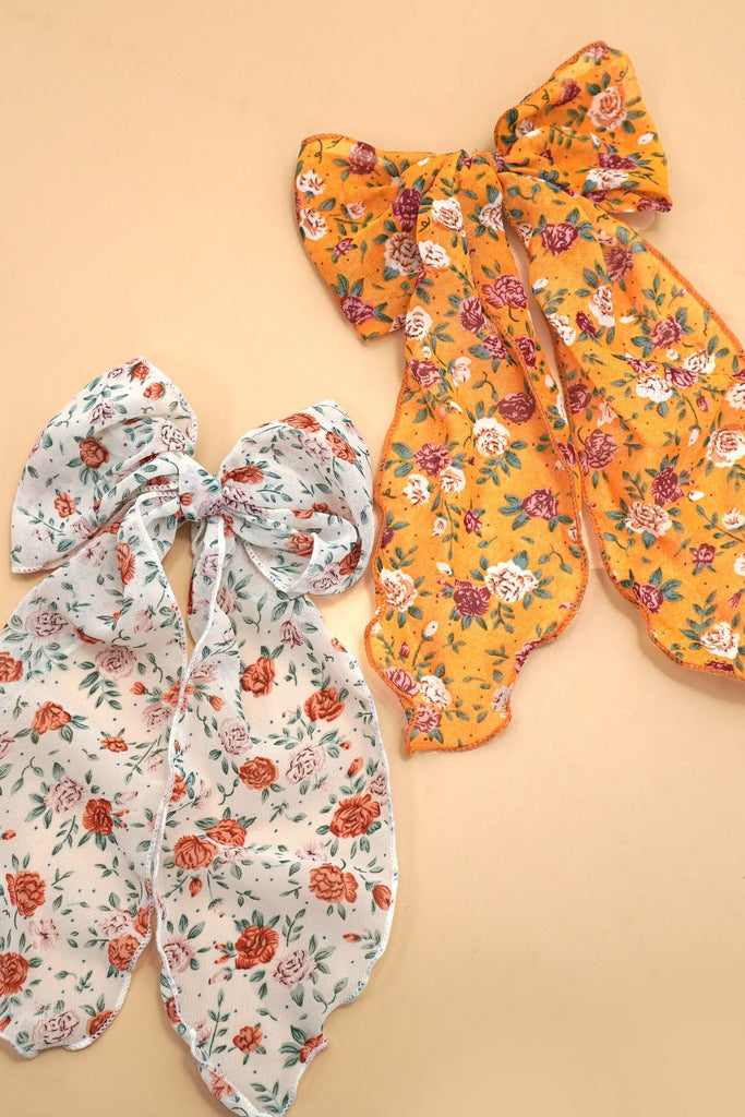 FLORAL FLOWER ORGANZA BOW RIBBON HAIR CLIPS | 40H967