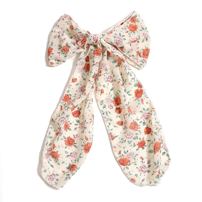 FLORAL FLOWER ORGANZA BOW RIBBON HAIR CLIPS | 40H967