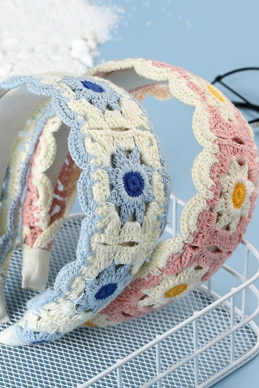 FLORAL CROCHET SOFT WOVEN KNIT HEADBAND HAIR BAND | 40HB181