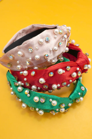 CHRISTMAS RHINESTONE PEARL BEAD HAIR BAND HEADBAND | 40HB180