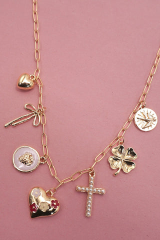 CHARM NECKLACE-CROSS CLOVER HEART BOW | 80N91979