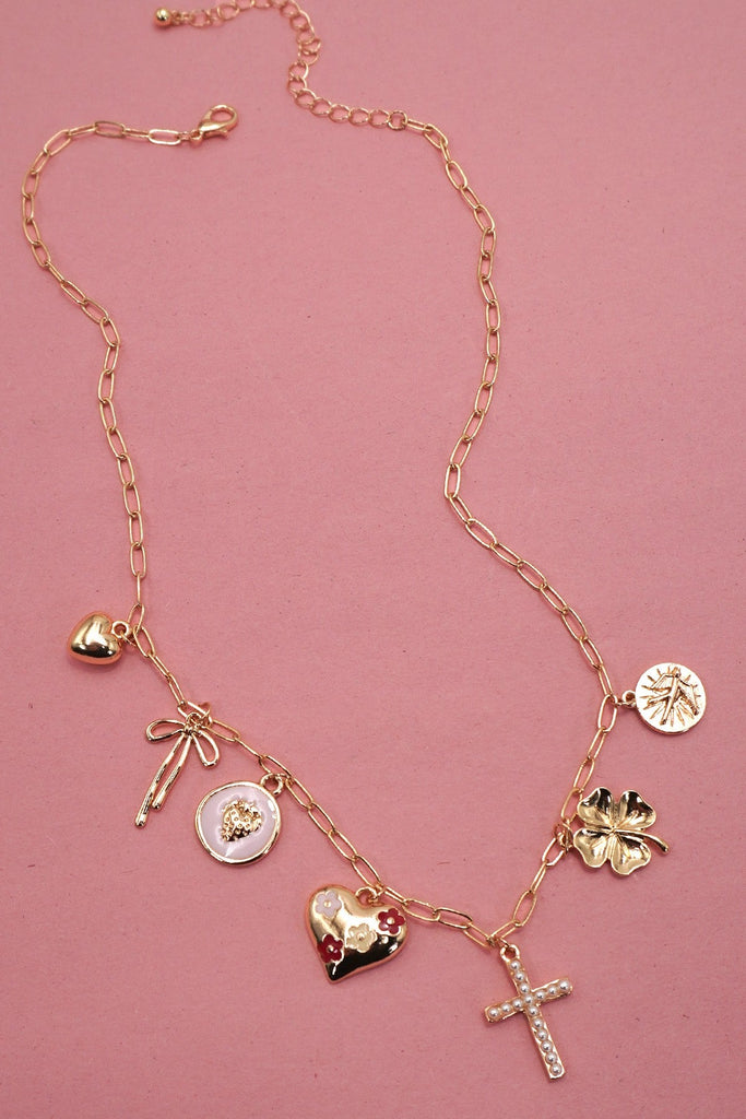 CHARM NECKLACE-CROSS CLOVER HEART BOW | 80N91979