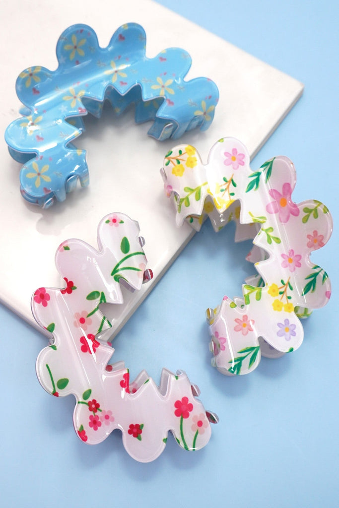 VINTAGE FLORAL HALF MOON HAIR CLAW CLIPS | 40H968