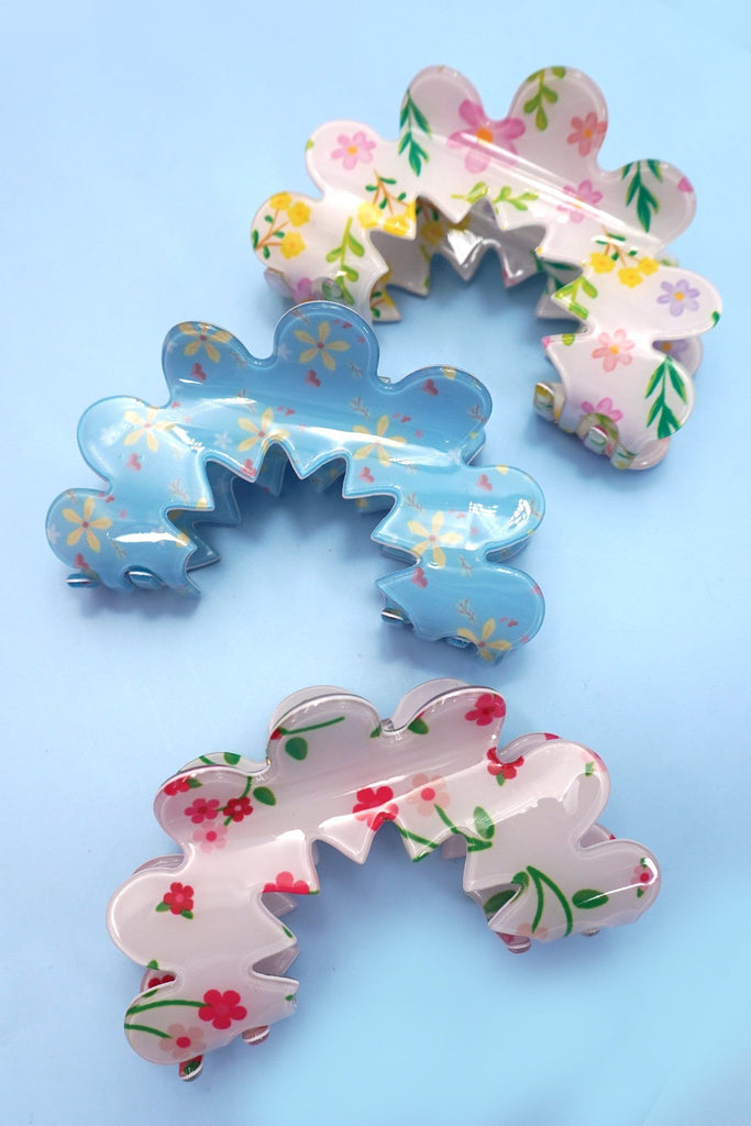 VINTAGE FLORAL HALF MOON HAIR CLAW CLIPS | 40H968