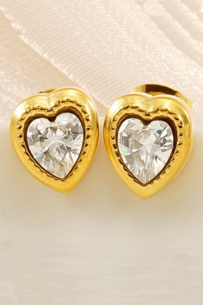 18K STAINLESS STEEL TARNISH FREE HEART EARRINGS | 40E385