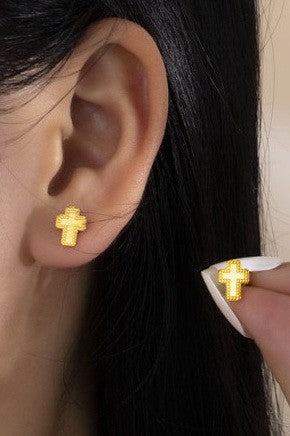 18K STAINLESS STEEL TARNISH FREE CROSS EARRINGS | 40E388