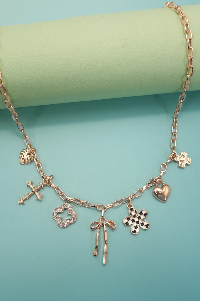 CHARM NECKLACE-CLOVER BOW CHECKER FLOWER HEART | 80N91987