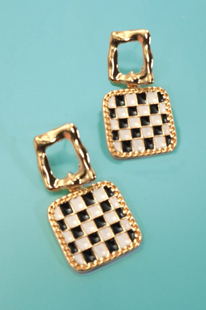 DOUBLE SQUARE CHEKER DROP EARRINGS | 80E6941