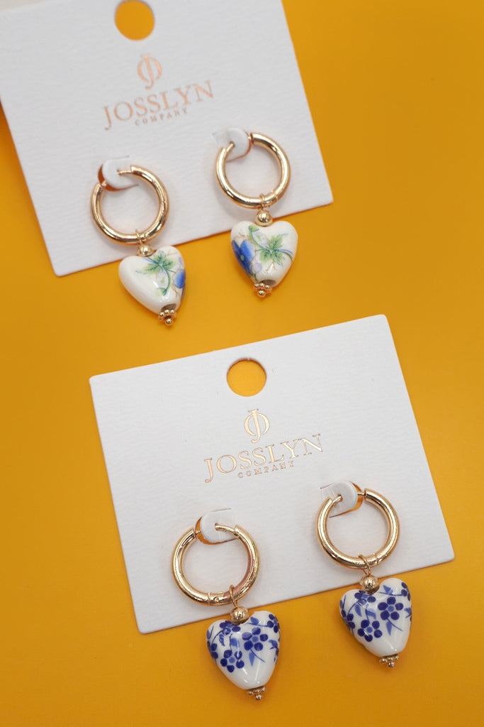 BLUE CERAMIC PORCELAIN  GOLD PEARL DROP EARRINGS | 40E391