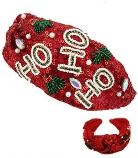 HO HO HO CHRISTMAS HOLIDAY SEED BEAD HEADBAND | 91H25703