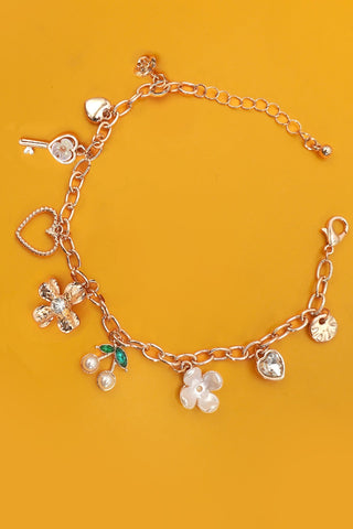 CHARM BRACELET-FLORAL CHERRY HEART BOW KEY | 80B1348