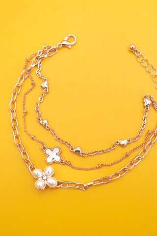 CHARM BRACELET-MULTILAYER FLORAL PEARL CROSS | 80B1352