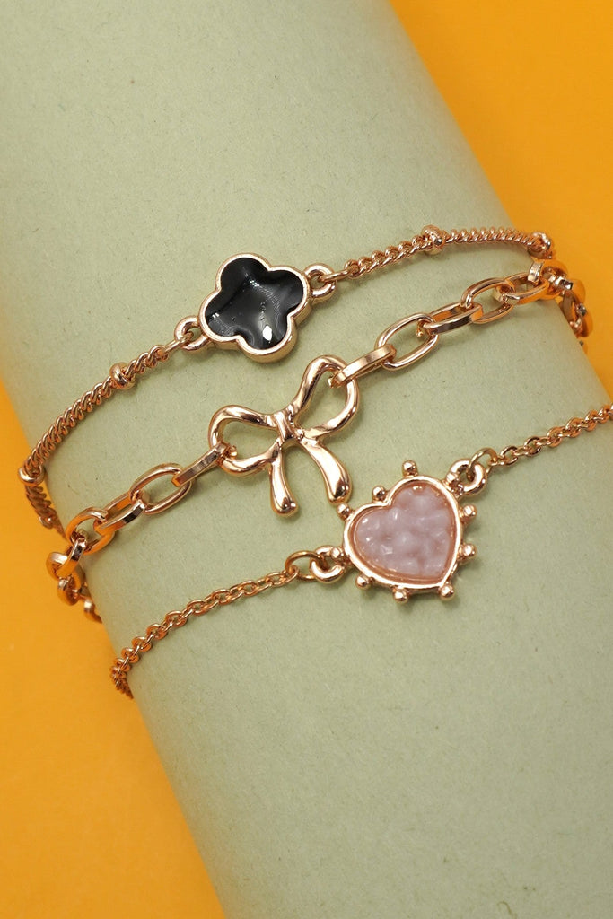 CHARM BRACELET-MULTI LAYER HEART BOW CLOVER | 80B1351
