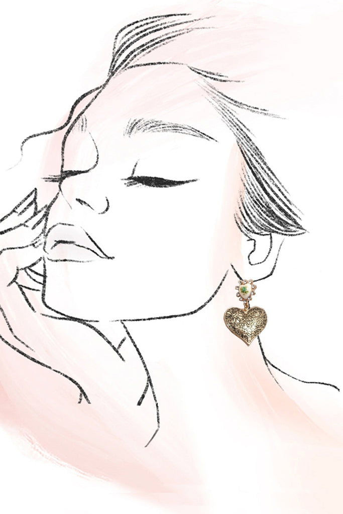 VINTAGE PORCELAIN FLOWER HEART DROP EARRINGS | 80E6973