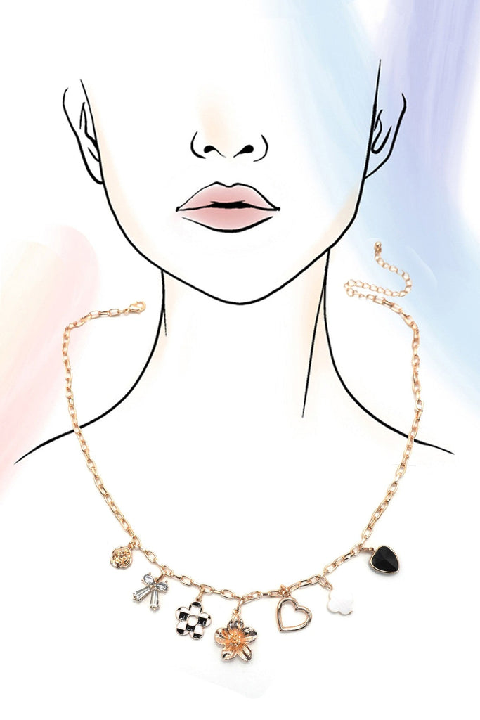 CHARM NECKLACE-BOW CHECKER HEART RHINESTONE | 80N92053