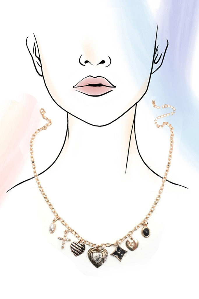 CHARM NECKLACE-VINTAGE HEART CLOVER CROSS | 80N92031