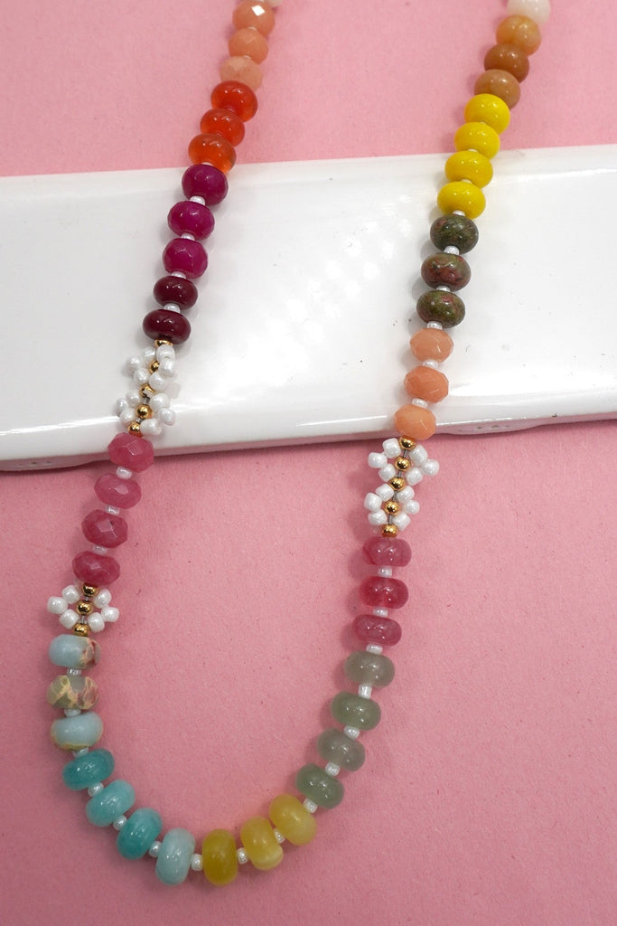 NATURAL STONE AGATE GLASS STAINLESS STEEL NECKLACE| 80N92044