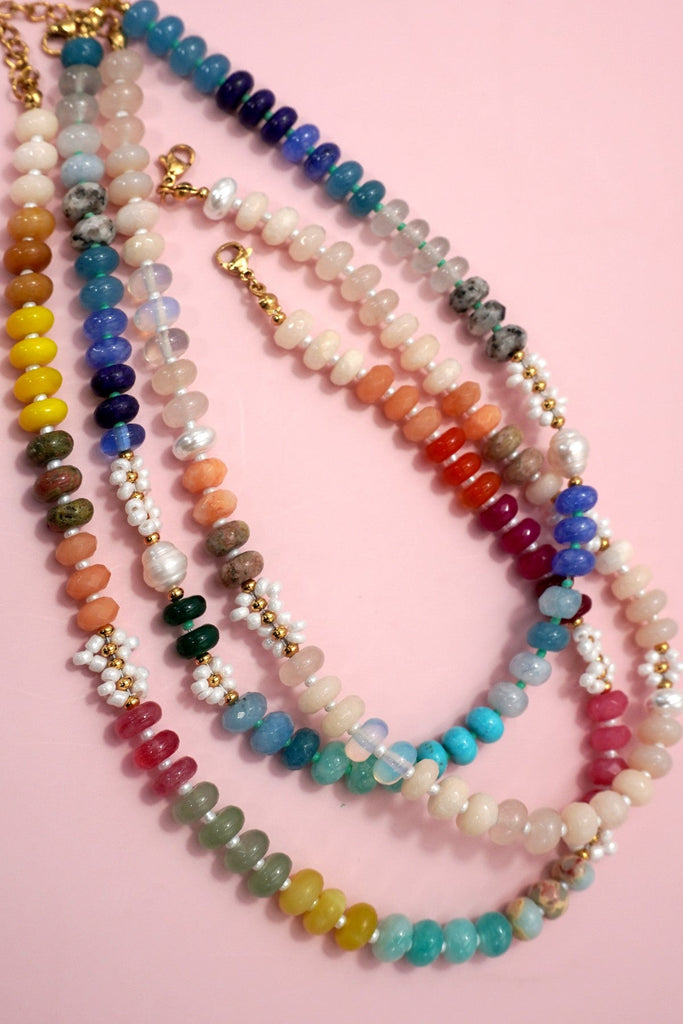 NATURAL STONE AGATE GLASS STAINLESS STEEL NECKLACE| 80N92044