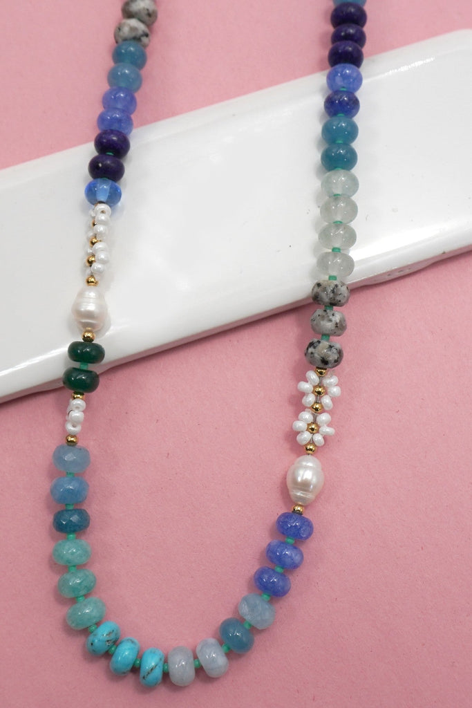 NATURAL STONE AGATE GLASS STAINLESS STEEL NECKLACE| 80N92044