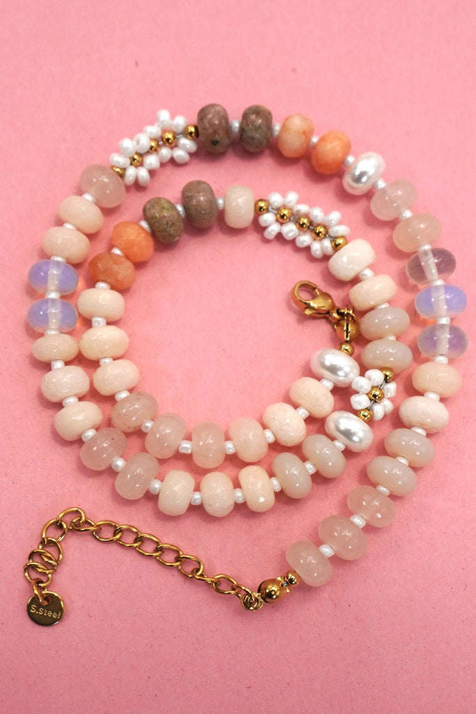 NATURAL STONE AGATE GLASS STAINLESS STEEL NECKLACE| 80N92044