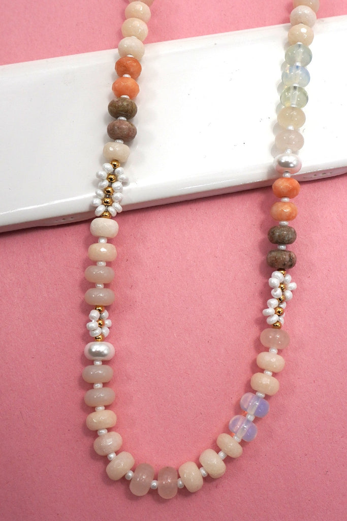 NATURAL STONE AGATE GLASS STAINLESS STEEL NECKLACE| 80N92044