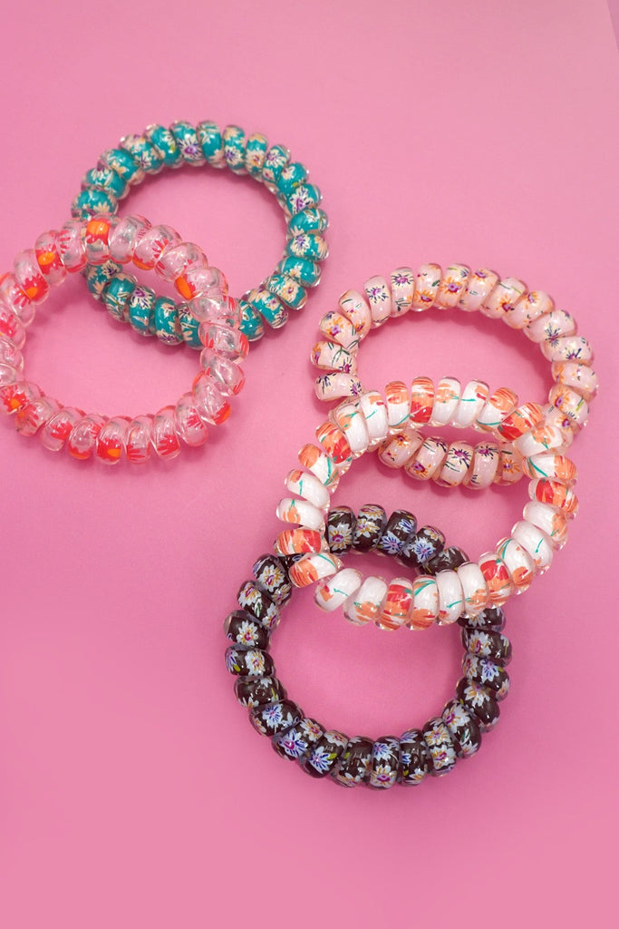 MIX  FLOWER FLORAL SET OF 5  COIL HAIR TIES | 40S739