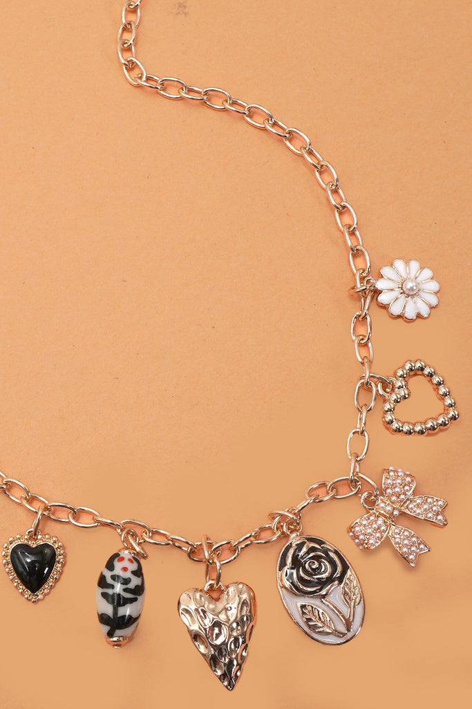 CHARM NECKLACE-HEART PORCELAIN FLOWER BOW | 80N92069