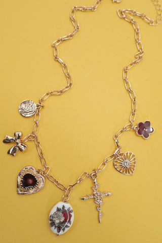 CHARM NECKLACE-HEART PORCELAIN FLOWER BOW CROSS | 80N92072