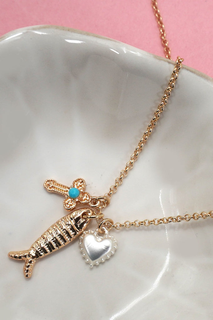 SEA LIFE GOLDFISH CLUSTER CHARM NECKLACE | 80N92118