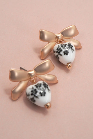 VINTAGE PORCELAIN FLORAL BOW DROP EARRINGS | 80E61107