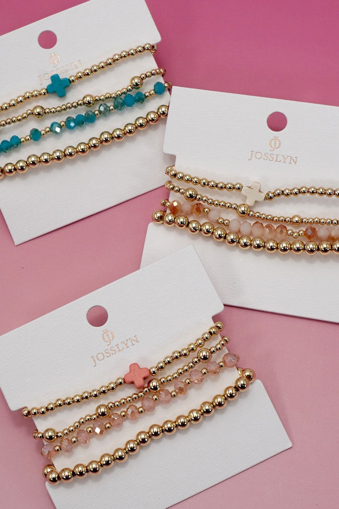 BOHO CROSS MULTI  COLORFUL BEADED STRETCH BRACELET | 40B5180