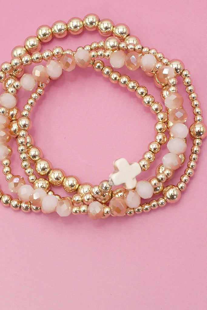 BOHO CROSS MULTI  COLORFUL BEADED STRETCH BRACELET | 40B5180