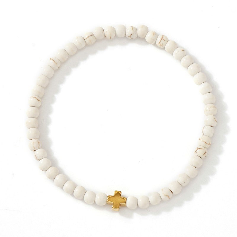 BOHO CROSS NATURAL STONE PERSONALIZED BRACELET | 40B5184