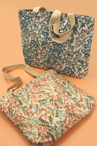 Organic Embroidery Floral Quilted Tote Bag | 40P576