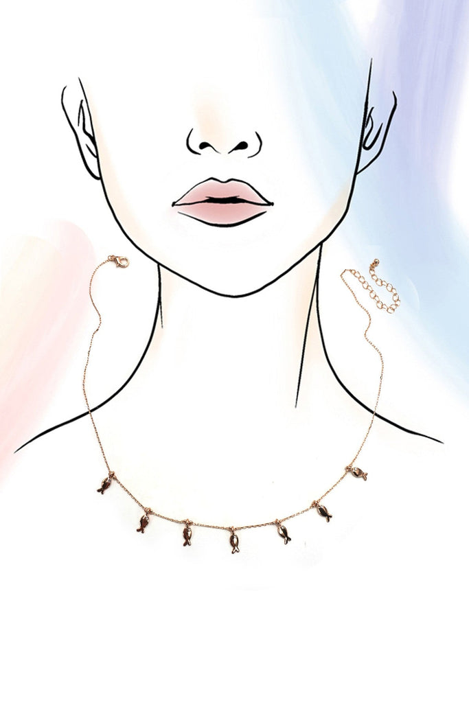 Delicate fish charm pendant stationed fine chain | 80N92153