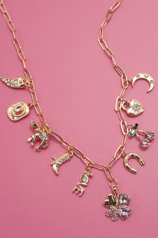 CHARM NECKLACE-WESTERN BOOTS HAT HORSESHOE HEART | 80N92178