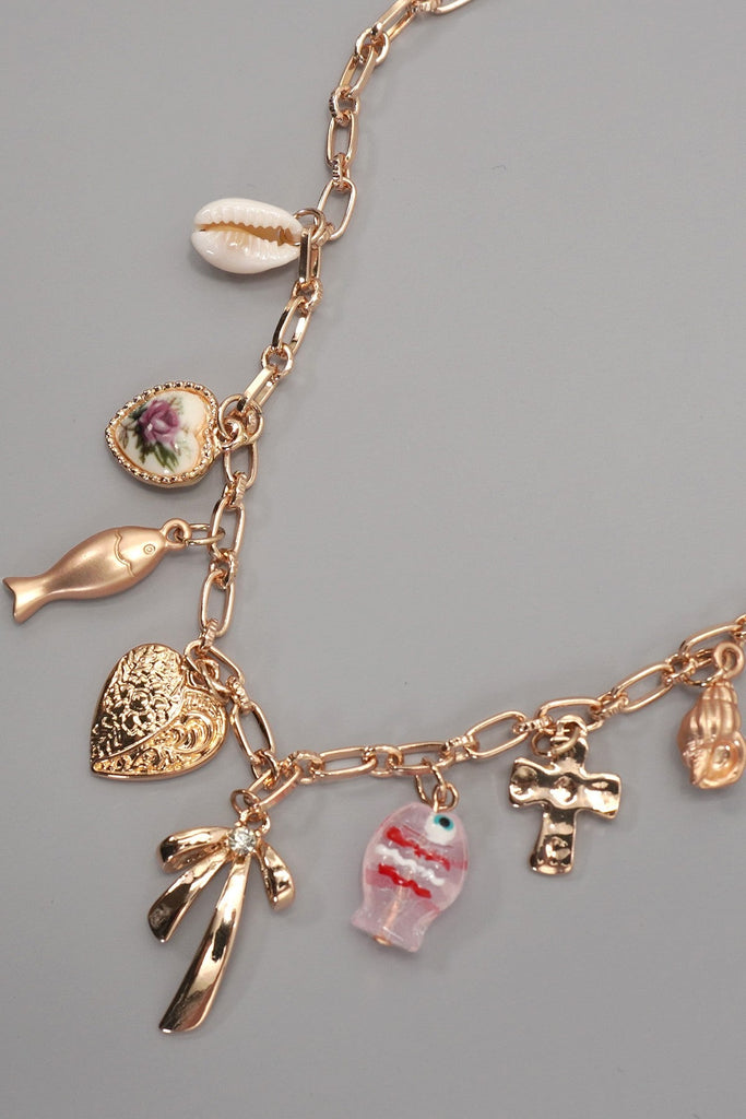 CHARM NECKLACE-FISH BOW CHARM PEARL SHELL CROSS | 80N92183