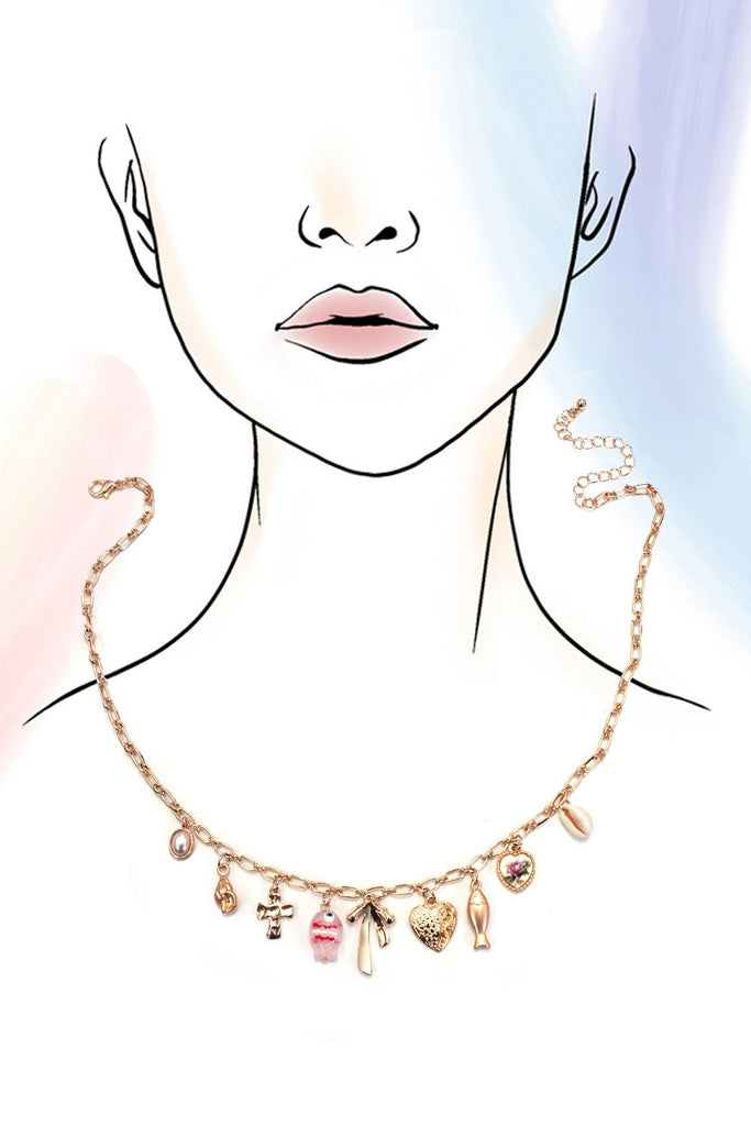 CHARM NECKLACE-FISH BOW CHARM PEARL SHELL CROSS | 80N92183