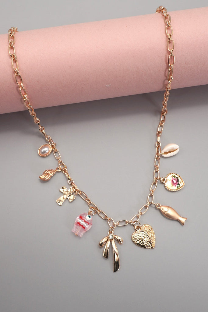 CHARM NECKLACE-FISH BOW CHARM PEARL SHELL CROSS | 80N92183