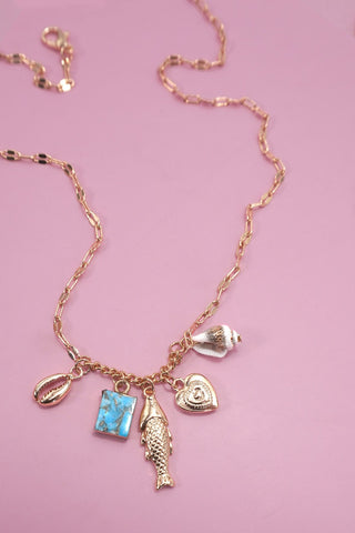 CHARM NECKLACE-OCEAN-DELICATE FISH SHELL CLUSTER | 80N92190